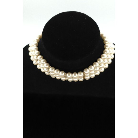 Unbranded Jewelry - Elegant Multi Strand Cream Pearl Choker Necklace With Rhinestone Spacers
